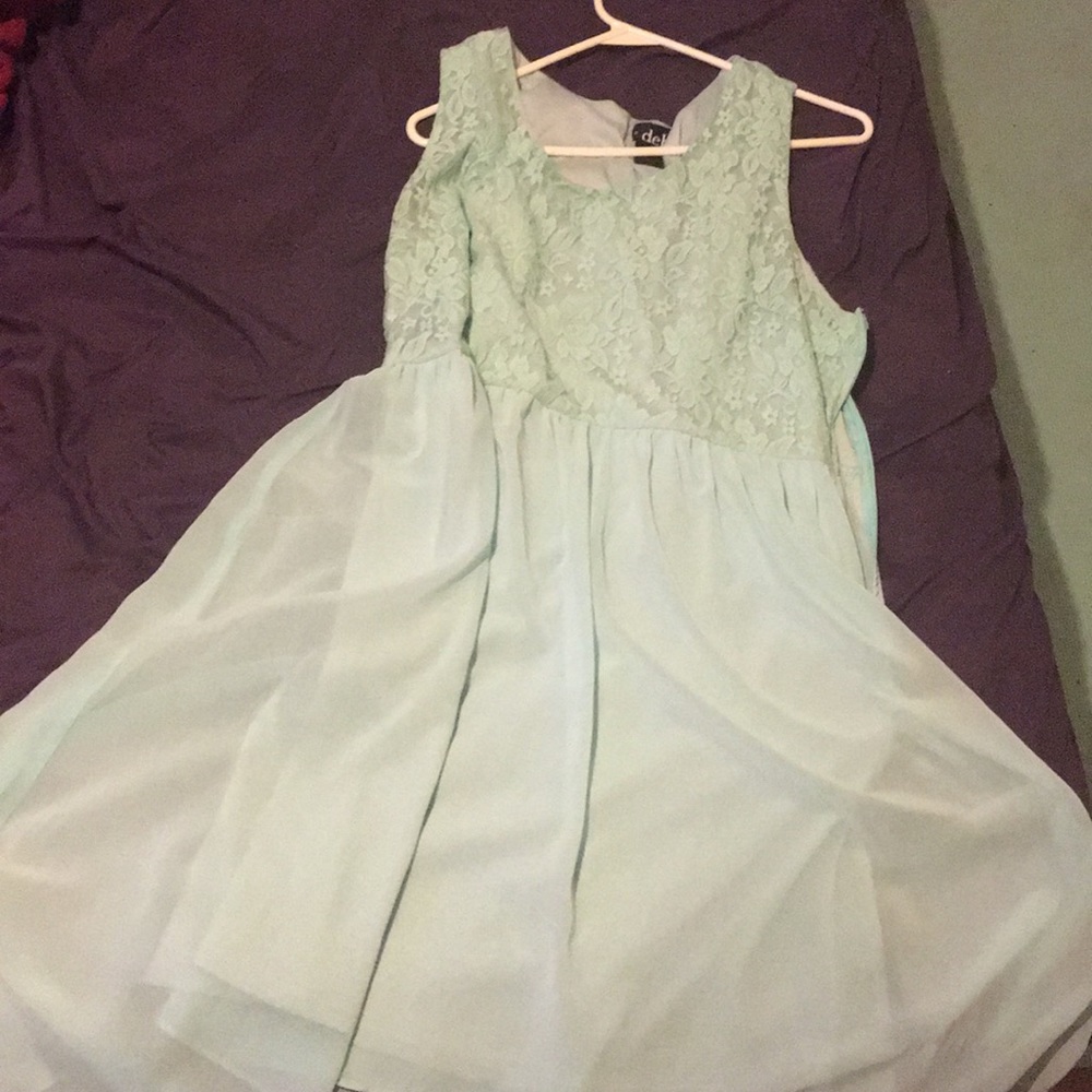 Mint colored spring floral high low dress